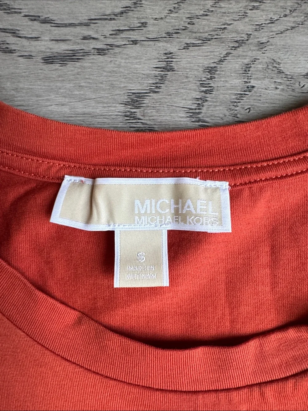Michael Kors Red-Orange Logo Stud Tee Size S